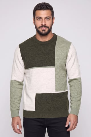 Men Crew Neck Colorblock Sweater, Multicolor