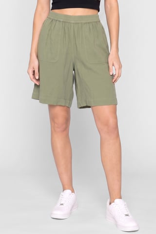 Women Chambray Basic Shorts, Sage Green