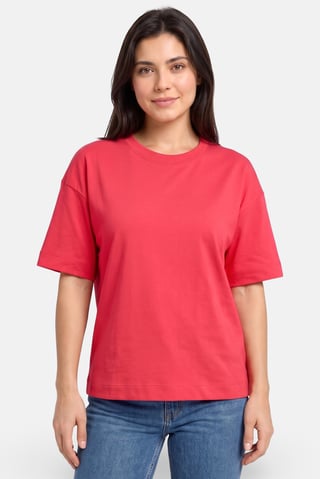 Women Crew Neck Short Sleeve Solid T-Shirt, Coral