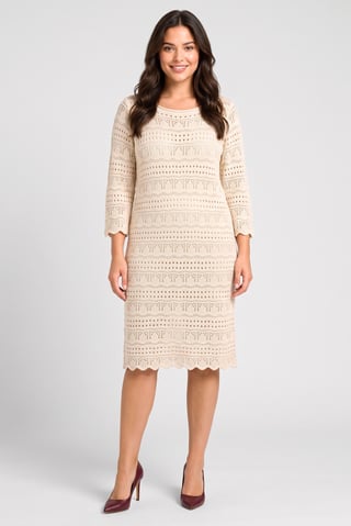 Women Eyelet Midi Dress, Beige
