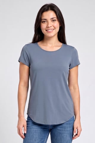 Women Scoop Neck Short Sleeve Plain T-Shirt, Slate Blue