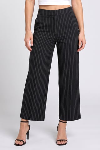 Women Regular Fit 30 Inseam Stripe Wide Leg Pants, Black