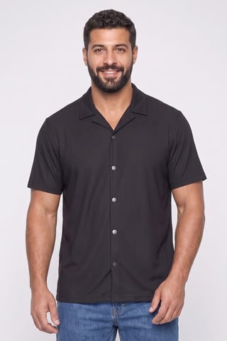 Men Regular Fit Short Sleeve Textured Casual Shirt, Black