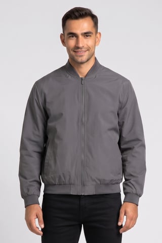 Men Solid Bomber Jacket, Grey