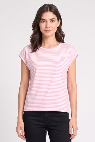 Women Round Neck Cap Sleeve Stripe T-Shirt, Multicolor