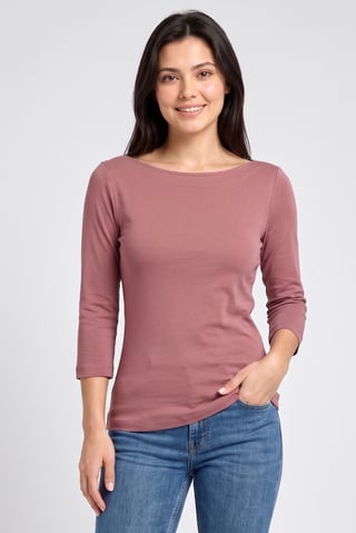 Women Boat Neck Long Sleeve Plain Top, Mauve