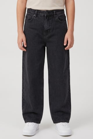 Kids Boy Baggy Fit Washed Non-Stretchable Denim Jeans, Black