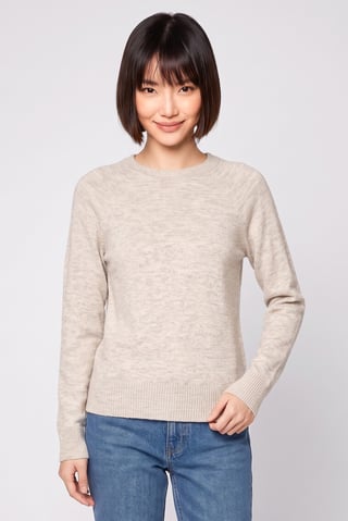Women Crew Neck Long Sleeve Textured Sweater, Beige