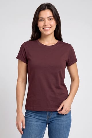 Women Crew Neck Short Sleeve Plain T-Shirt, Burgundy