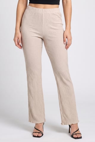 Women Regular Fit Textured Wide Leg Pants, Beige