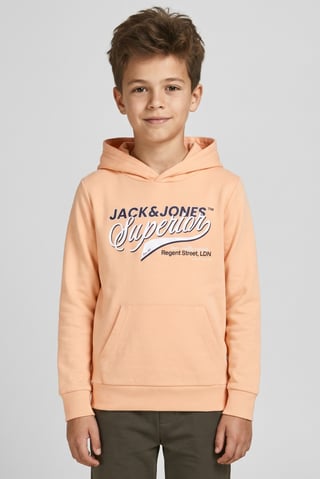 Kids Boy Brand Logo Long Sleeve Hoodie, Peach