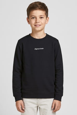 Kids Boy Crew Neck Embroidered Long Sleeve Sweatshirt, Black