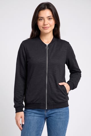 Women Solid Full Zip Jacket Shirt, Black