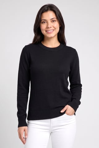 Women Crew Neck Knitted Sweater, Black