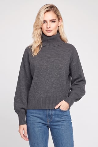 Women Turtle Neck Knitted Sweater, Grey