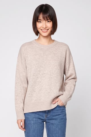 Women Crew Neck Knitted Sweater, Beige