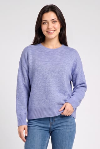 Women Crew Neck Knitted Sweater, Light Blue