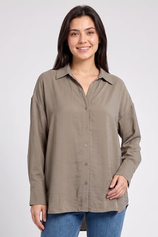 Women Oversized Fit Plain Long Sleeve Shirt, Brown