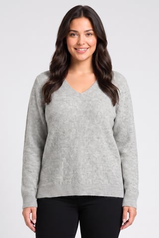Women V-Neck Knitted Sweater, Heather Grey
