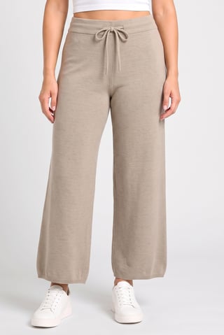 Women Regular Fit Knitted Wide Leg Pants, Taupe