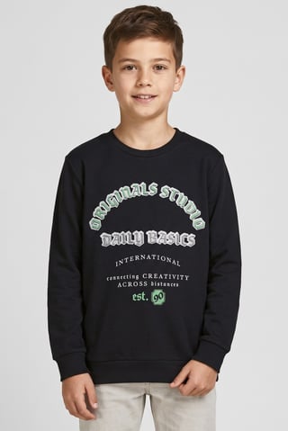 Kids Boy Crew Neck Graphic Print Long Sleeve Sweatshirt, Black