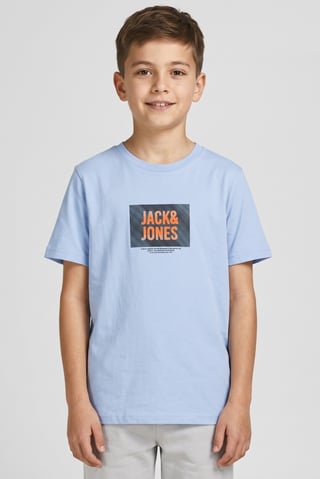 Kids Boy Brand Logo Short Sleeve T-Shirt, Light Blue