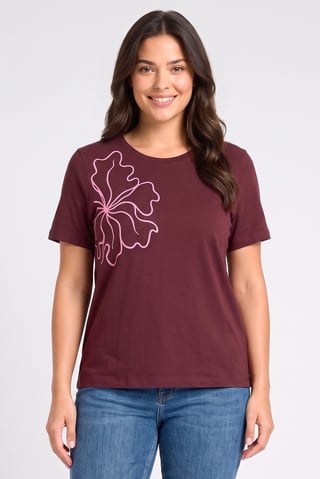 Women Crew Neck Short Sleeve Graphic Print T-Shirt, Maroon