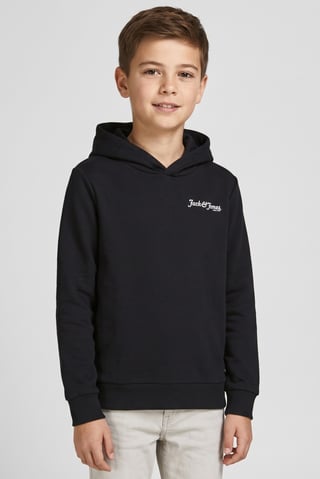 Kids Boy Brand Logo Long Sleeve Hoodie, Black