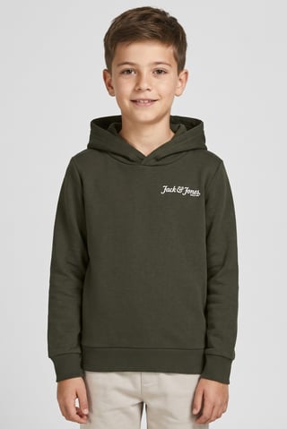 Kids Boy Brand Logo Long Sleeve Hoodie, Olive