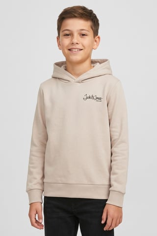 Kids Boy Brand Logo Long Sleeve Hoodie, Beige