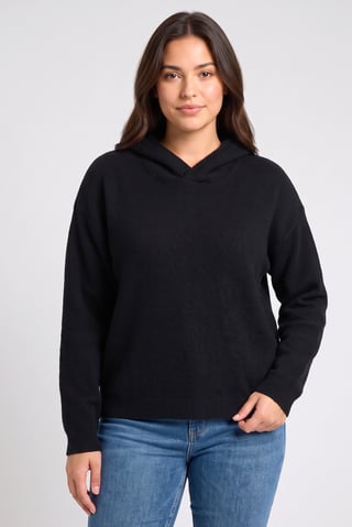 Women Knitted Long Sleeve Hoodie, Black