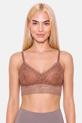 Women Textured Lightly Padded Bra, Brown
