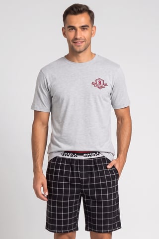 Men 2 Pieces Embroidered Short Sleeve T-Shirt And Shorts Nightwear, Multicolor