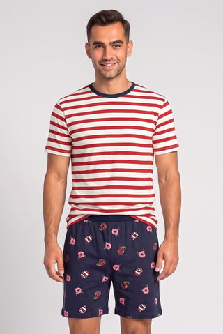 Men 2 Piece Stripe Short Sleeves Pyjama Top And Shorts Set, Multicolor