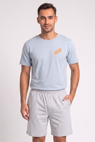 Men 2 Pieces Graphic Print T-Shirt And Shorts Sleepwear Set, Multicolor