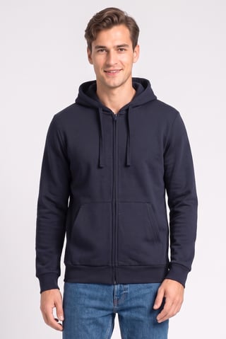Men Solid Long Sleeve Full Zip  Hoodie, Navy