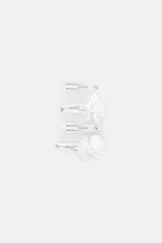 Kids Girl 4 Pcs Textured Hairpins Set, White