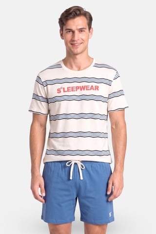 Men 2 Pieces Stripe Short Sleeve T-Shirt And Shorts Pyjama Set, Multicolor