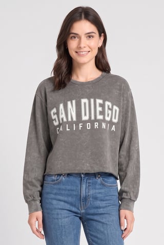 Women Crew Neck Graphic Print Long Sleeve Sweatshirt, Grey