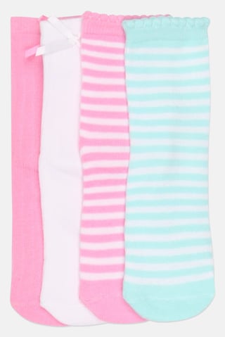 Toddlers Girl 4 Pairs Stripe Crew Socks, Multicolor