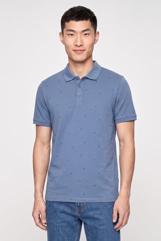 Men Regular Fit Allover Print Short Sleeve Polo Shirt, Dusty Blue