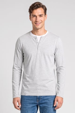 Men Crew Neck Long Sleeve Plain T-Shirt, Grey