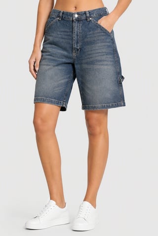 Women Washed Denim Shorts, Washed Blue