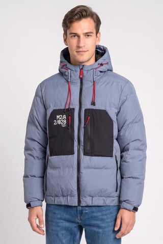 Men Quilted Puffer Jacket, Light Blue