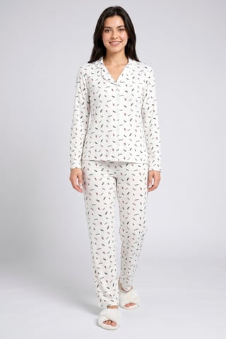 Women 2 Pieces Allover Print Shirt And Bottom Pajama Set, Multicolor