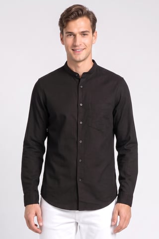 Men Regular Fit Long Sleeve Solid Casual Shirt, Black
