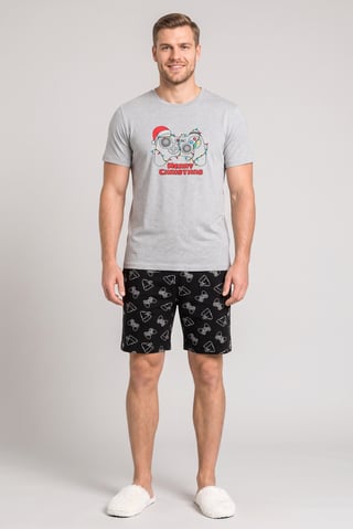 Men 2 Pcs Graphic Print T-Shirt And Shorts Pyjama Set, Multicolor