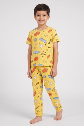 Kids Boy 2 Pieces Graphic Print Top And Pants Sleepwear Set, Multicolor