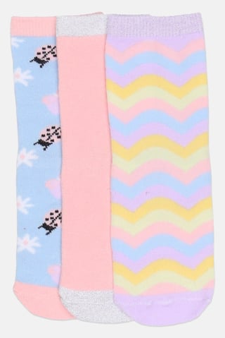 Toddlers Girl 3 Pairs Allover Print Crew Socks, Multicolor
