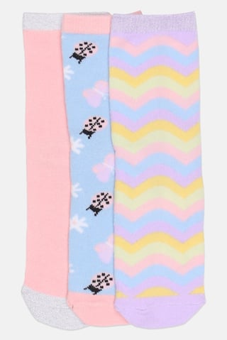 Kids Girl 3 Pairs Allover Print Crew Socks, Multicolor